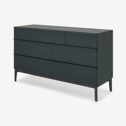 An Image of Silas Wide Chest of Drawers, Midnight Grey Glass
