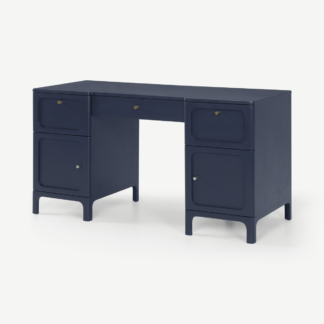 An Image of Bromley Wide Desk, Deep Navy & Grey