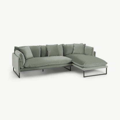 An Image of Malini Right Hand Facing Chaise End Sofa, Sage Green Velvet