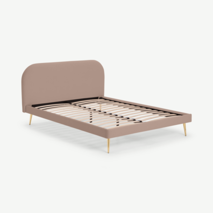 An Image of Eulia Double Bed, Pearl Pink Velvet & Brass