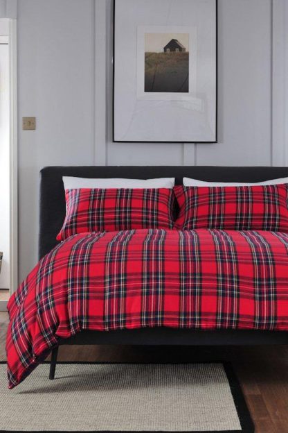 An Image of Blue Tartan Brushed Cotton Double Duvet Set