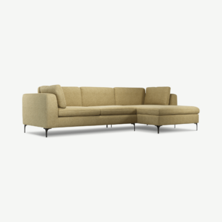 An Image of Monterosso Right Hand Facing Chaise End Sofa, Textured Yellow Mustard with Black Leg