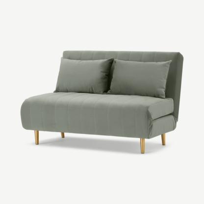 An Image of Bessie Small Sofa Bed, Sage Green Velvet