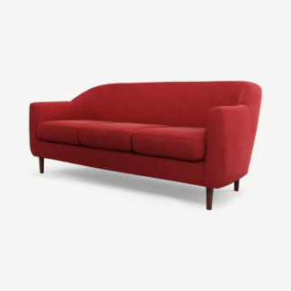 An Image of Tubby 3 Seater Sofa, Postbox Red with Dark Wood Legs