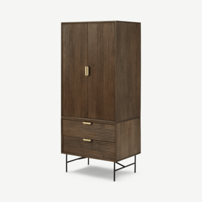 An Image of Haines Wardrobe, Mango Wood & Brass