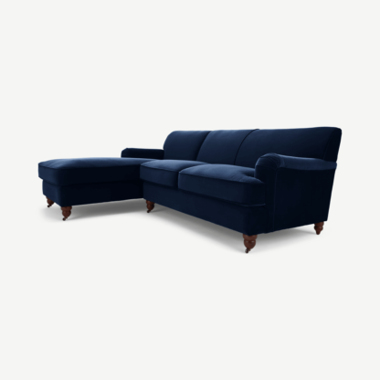 An Image of Orson Left Hand Facing Chaise End Corner Sofa, Ink Blue Velvet