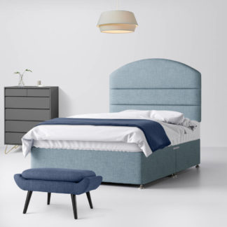 An Image of Dudley Lined Duck Egg Blue Fabric 4 Drawer Divan Bed - 6ft Super King Size