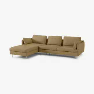 An Image of Vento 3 Seater Left Hand Facing Chaise End Sofa, Pale Tan Leather
