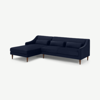 An Image of Herton Left Hand Facing Chaise End Sofa, Ink Blue Velvet