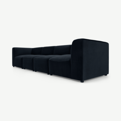 faebf0f39c6f382ab6226f462ce4e5ac2145728255f7e85e8b7303460b6dca18-1.png An Image of Juno 4 Seater Modular Sofa, Twilight Blue Velvet