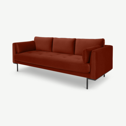 An Image of Harlow 3 Seater Sofa, Brick Red Velvet