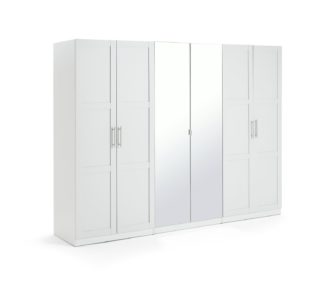 An Image of Habitat Munich 6 Door Mirror Framed Wardrobe - White