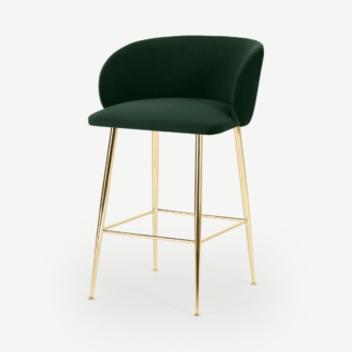 An Image of Adeline Counter Height Bar Stool, Pine Green Velvet & Brass