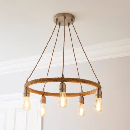 An Image of Shelley Rope 5 Light Ceiling Fitting Satin Nickel