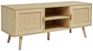 An Image of Light Rattan 2 Door TV Unit - Light Wood