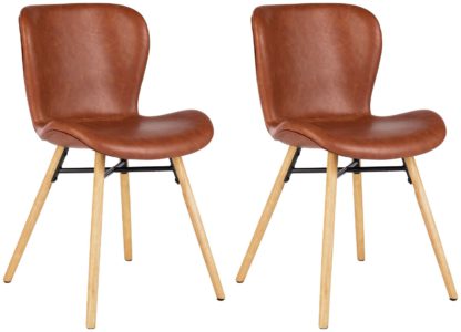 An Image of Habitat Etta Pair of Faux Leather Dining Chair - Brown