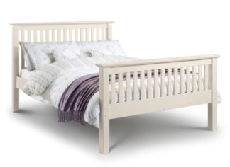 An Image of Solid Pine Wooden Bed Frame 4ft6 Double Barcelona High Foot End Stone White Finish