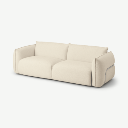 An Image of Dion 3 Seater Sofa, Whitewash Boucle with Stainless Steel Frame