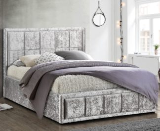 An Image of Hannover Steel Velvet Fabric Bed Frame - 5ft King Size