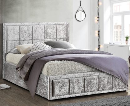 An Image of Hannover Steel Velvet Fabric Bed Frame - 4ft6 Double