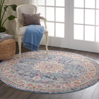 An Image of Vintage Kashan 1 Round Rug Blue