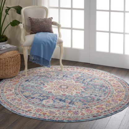 An Image of Vintage Kashan 1 Round Rug Blue