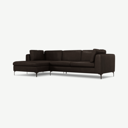 An Image of Monterosso Left Hand Facing Chaise End Sofa, Denver Dark Brown Leather with Black Leg