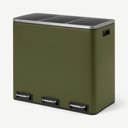 An Image of Colter 54L Soft Close Triple Recycling Pedal Bin, x3 18L, Forest Green