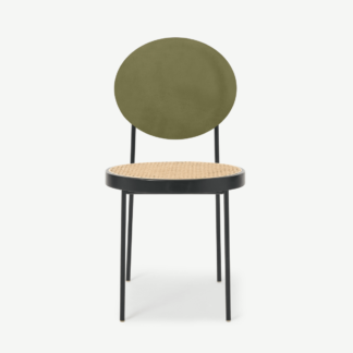 An Image of Rumana Dining Chair, Cane & Army Green Velvet