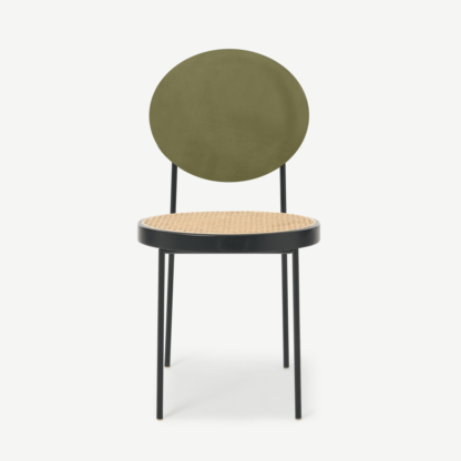 An Image of Rumana Dining Chair, Cane & Army Green Velvet