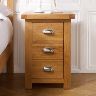 An Image of Woburn Oak Wooden 3 Drawer Small Bedside Table