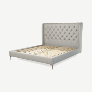 An Image of Romare Super King Size Bed, Ghost Grey Cotton with Copper Legs