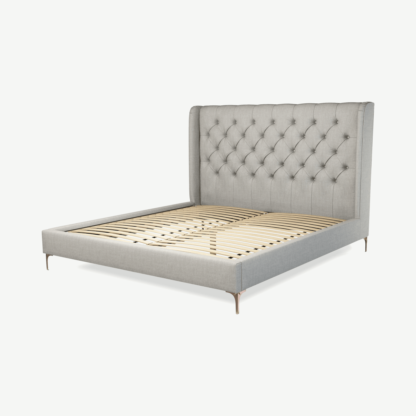 An Image of Romare Super King Size Bed, Ghost Grey Cotton with Copper Legs