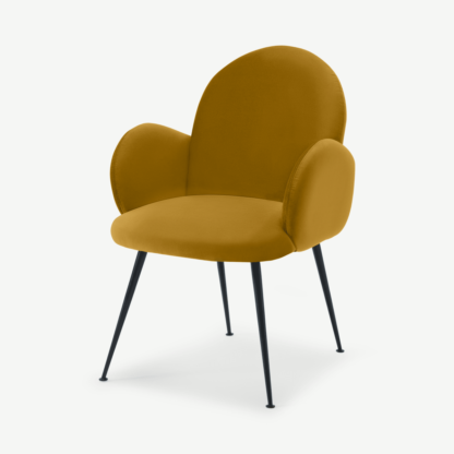 An Image of Bonnie Dining Chair, Vintage Ochre Velvet with Black Legs
