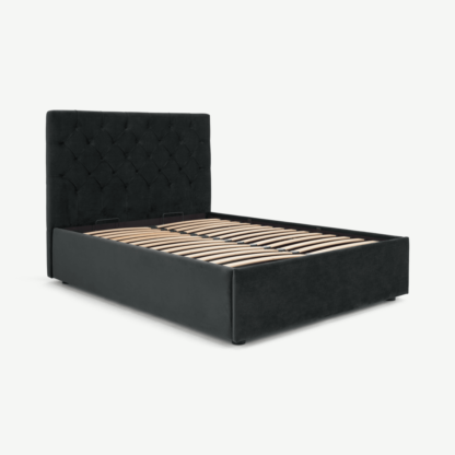An Image of Skye Double Bed with Ottoman Storage, Midnight Grey Velvet
