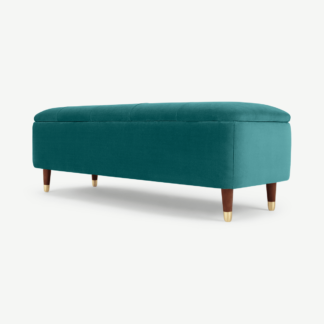 An Image of Margot Ottoman Storage Bench, Seafoam Blue Velvet