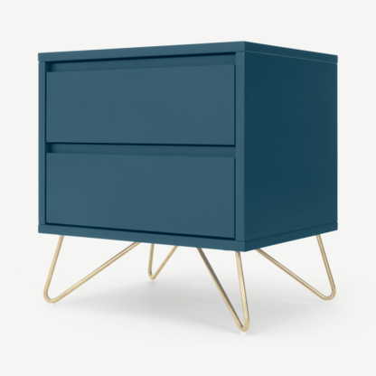 An Image of Elona Bedside Table, Teal and Brass