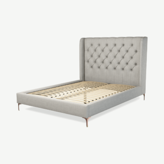An Image of Romare King Size Bed, Ghost Grey Cotton with Copper Legs