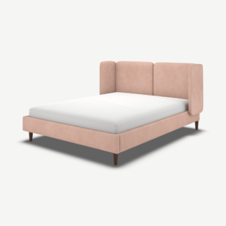 An Image of Ricola King Size Bed, Heather Pink Velvet with Walnut Stain Oak Legs