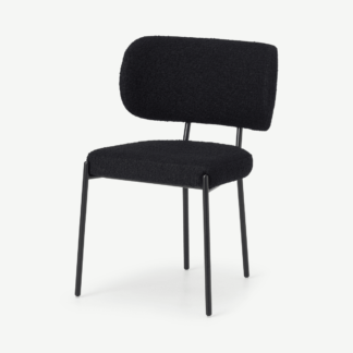 An Image of Asare Dining Chair, Black Boucle with Black Leg