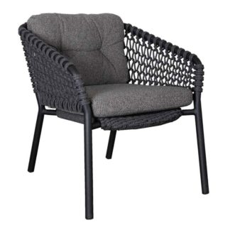 An Image of Cane-line Ocean Stackable Lounge Chair with Cushion Set, Dark Grey, Soft Rope