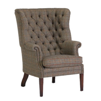 An Image of Harris Tweed Mackenzie chair, Bracken Herringbone and Brompton Tan