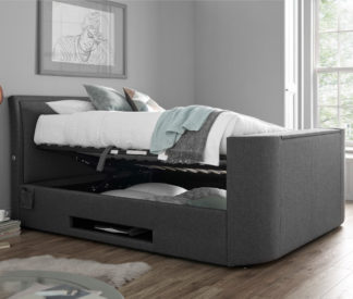 An Image of Ardwick Grey Fabric Ottoman Media TV Bed - 5ft King Size
