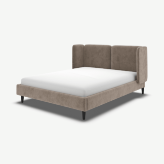 An Image of Ricola Double Bed, Mole Grey Velvet with Black Stain Oak Legs
