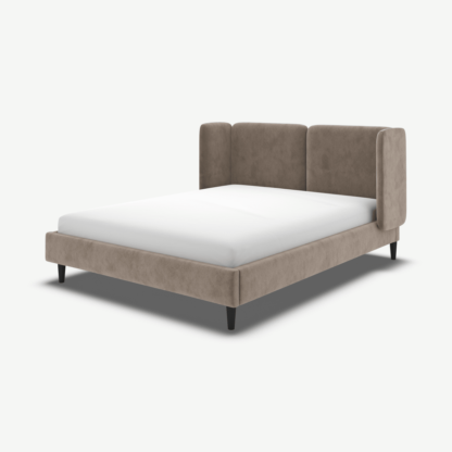An Image of Ricola Super King Size Bed, Mole Grey Velvet with Black Stain Oak Legs