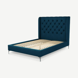 An Image of Romare Double Bed, Shetland Navy Wool with Nickel Legs