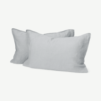 An Image of Brisa 100% Linen Pair of Pillowcases, Silver Grey