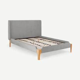 An Image of Roscoe Super King Size Bed, Cool Grey & Oak Legs