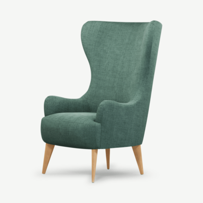 An Image of Bodil Accent Armchair, Duck Egg Blue Fabric with Light Wood Legs