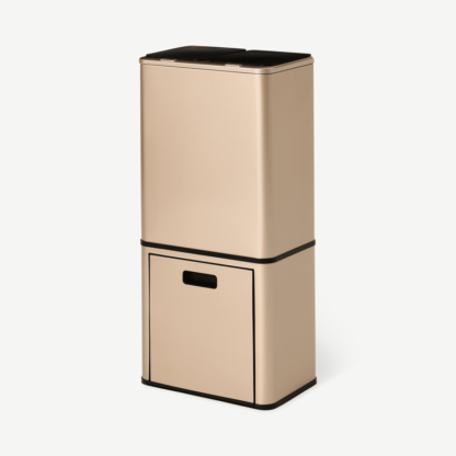 An Image of Tage Triple Touch-Free Sensor Recycling Bin, 44L, Champagne Brass